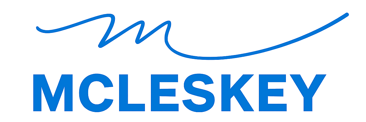 The image features the word "MCLESKEY" in blue text with a blue squiggly line above it.